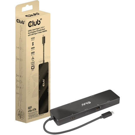 Club 3D USB-C 3.2 Gen2 6-i-1 dobbeltskærme bærbar dockingstation (sort)