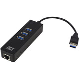 Act-tilslutning ac6310 USB-hub 3.2 med 3 USB-A-porte og Ethernet USB-hub (sort)