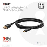 Club 3D USB-C til DisplayPort 2.1 DP54 tovejskabel, 8K120Hz 2m (sort)