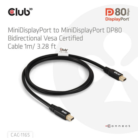 Club 3D Mini DisplayPort til Mini DisplayPort DP80 tovejskabel (sort, 1 meter, Vesa-certificeret)