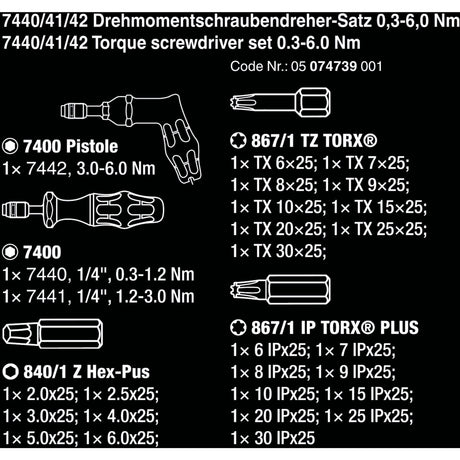Wera 7440 41 42 Kraftform momentskruetrækkersæt 0,3-6,0nm (sort grøn, 27 stykker, med Rapidaptor nøglefri borepatron)