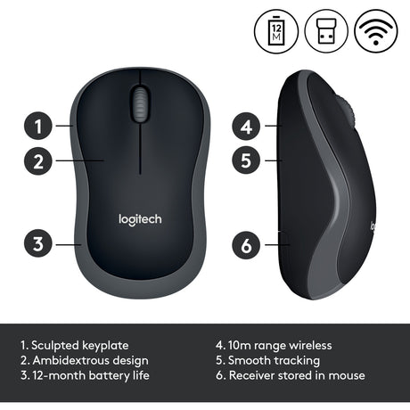Logitech wireless mouse m185 (grijs, retail)