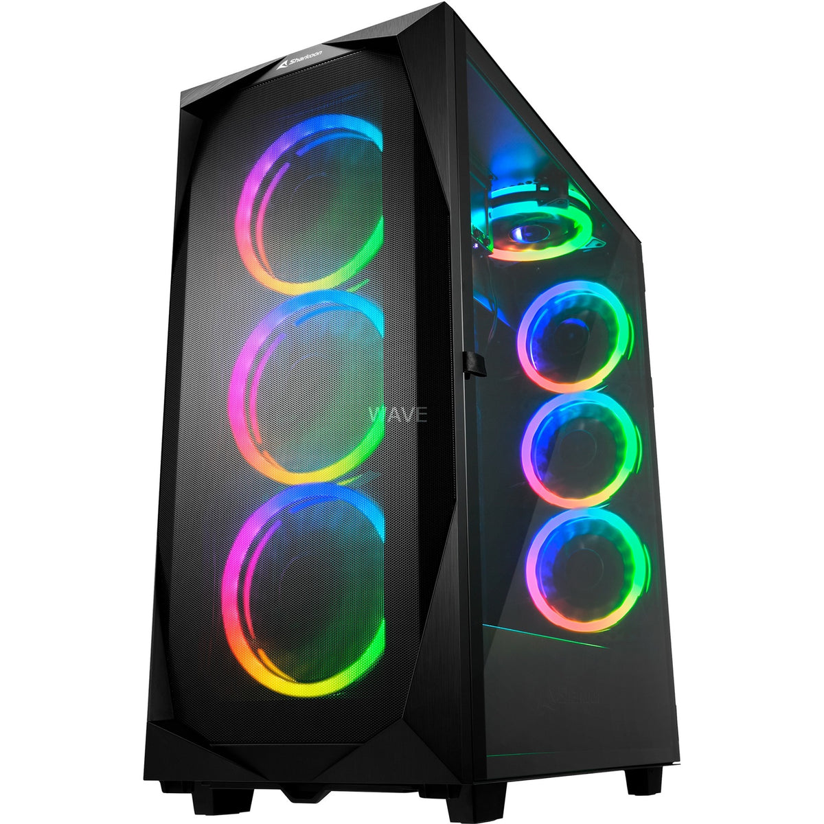 Sharkoon rev300 midi tårnhus (sort | 4x USB-A | 1x USB-C | RGB | hærdet glas)
