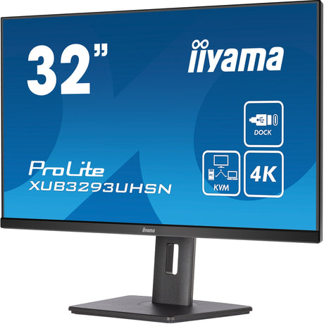 Iiyama Prolite xub3293uhsn-b5 31,5 4k UHD-skærm (sort, HDMI, skærmport, 2x USB-A, USB-C, RJ-45)