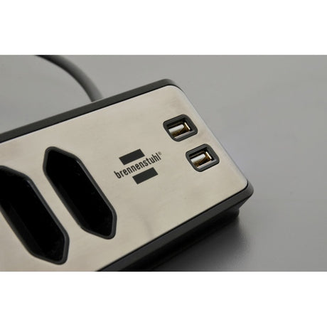 Brennerstuhl ®estilo hjørne tilslutningsboks med USB-opladningsfunktion 4-vejs 2x beskyttelsesstik 2x euro sølv sort
