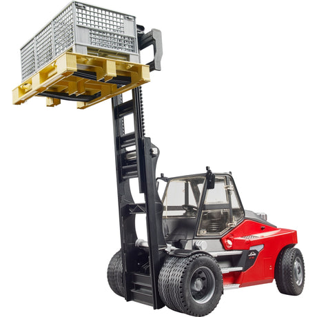 Bruder Linde HT160 gaffeltruck - med palle og 3 kasser - 16 tons lastekapacitet