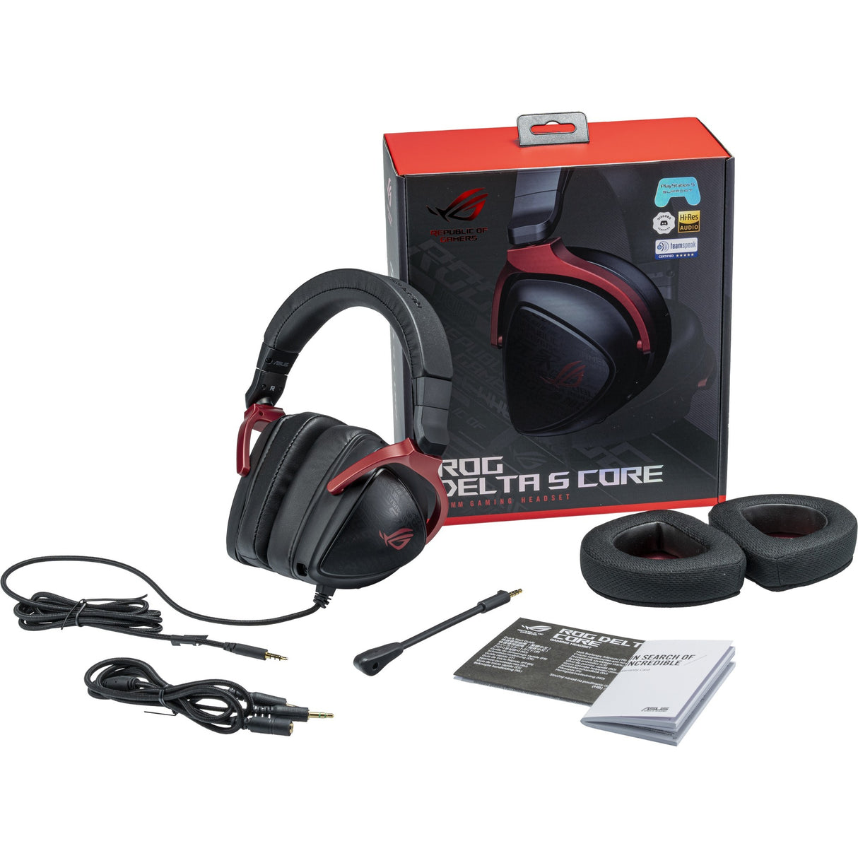 Asus rog delta s core over-ear gaming headset (sort rød, pc, playstation 4, playstation 5, xbox one, xbox series x|s, nintendo switch)