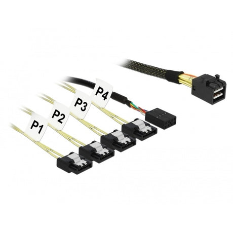 Delock mini SAS HD SFF-8643 > 4x SATA 7-bens adapter (sort, 1 meter + sidebånd 1 m metal)