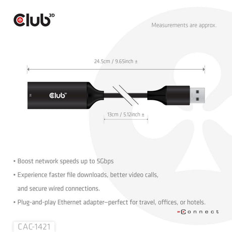 Club 3D USB-A til RJ45 Ethernet 5 Gbps Adapter (sort)
