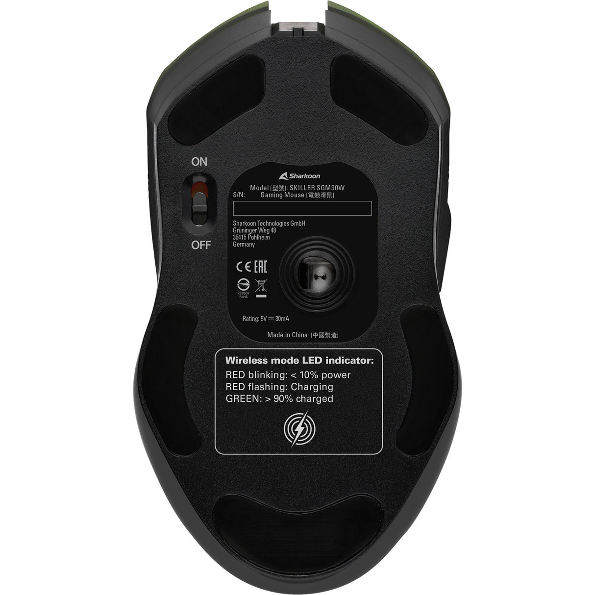 Sharkoon skiller sgm30w gaming mus (sort, 600 - 6000 dpi, rgb, 2,4 ghz usb)
