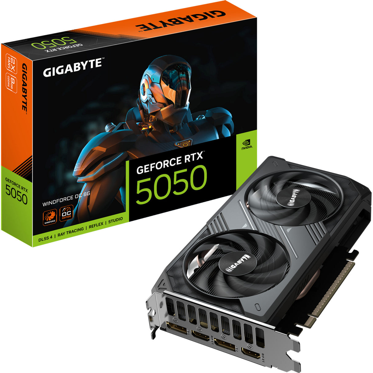 Gigabyte GeForce RTX 5050 Wind Force OC 8G grafikkort (2x Display Port, 2x HDMI 2.1, DLSS 4)