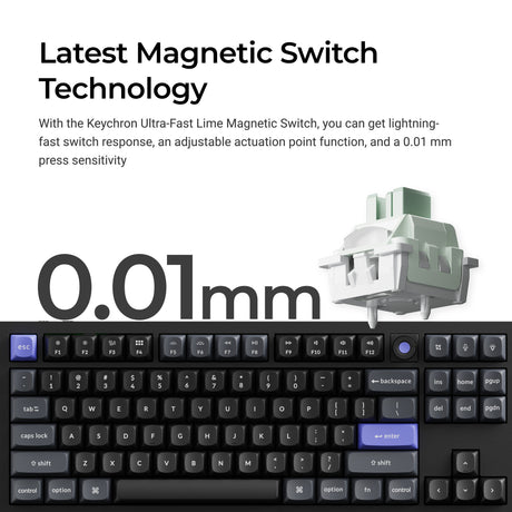 Keychron q3 he 8k magnetisk switch-tastatur (sort, us-layout (qwerty), ultrahurtig lime, 80% (tkl), rgb, hot swap, 8k)