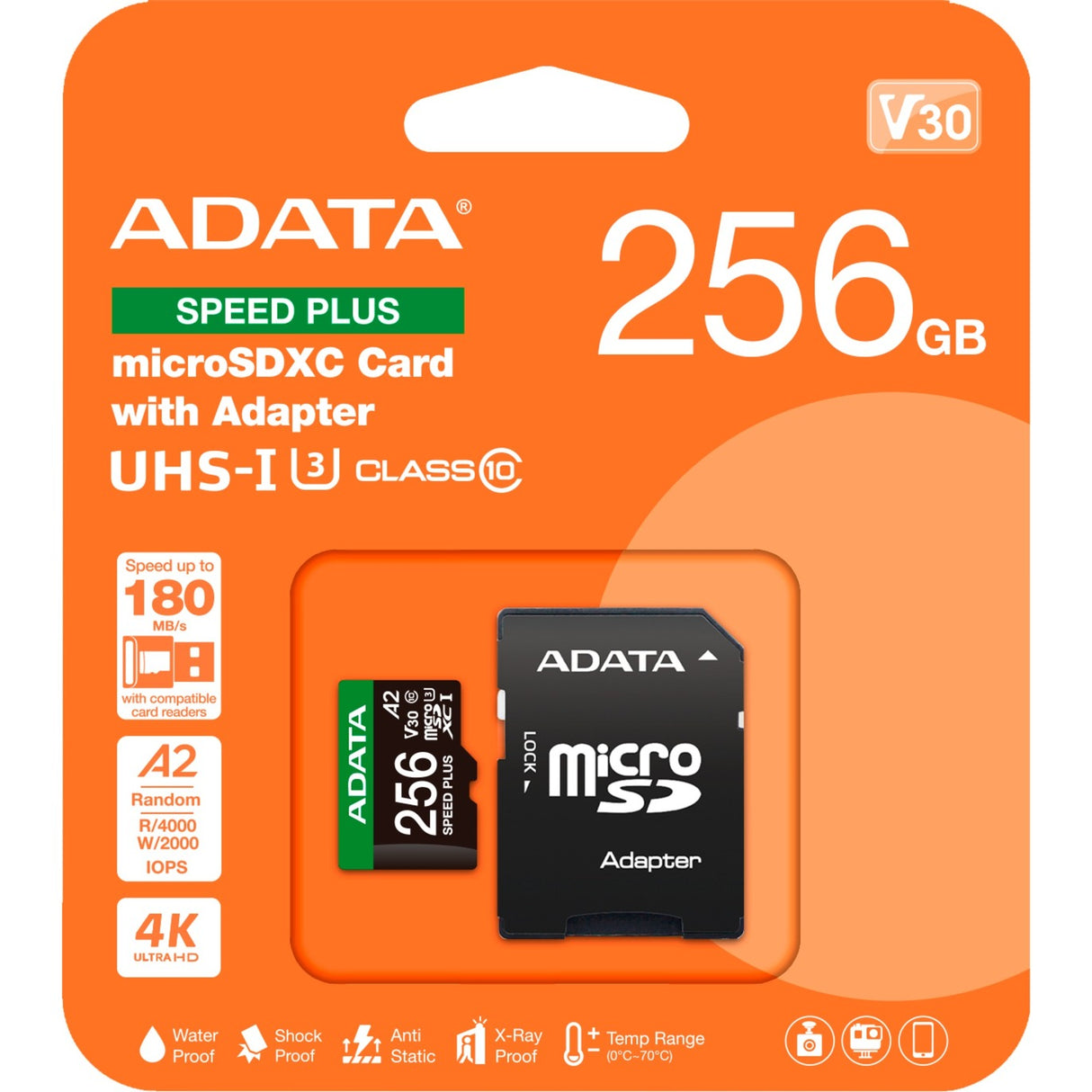 Adatahastighed plus microSDXC 256 GB hukommelseskort (uhs-i u3, klasse 10, v30, a2)
