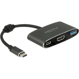 Delock USB-C han > HDMI hun + USB-A + USB-C PD-adapter (sort, 0,2 meter, 4k 30hz)