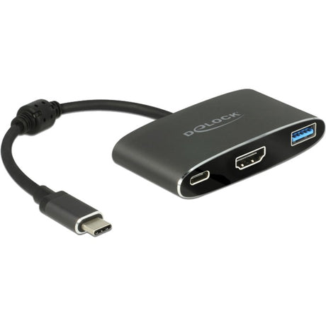 Delock USB-C han > HDMI hun + USB-A + USB-C PD-adapter (sort, 0,2 meter, 4k 30hz)