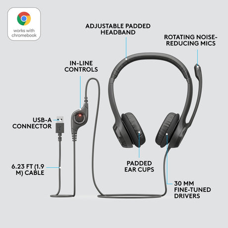 Headset logitec h390 usb sort