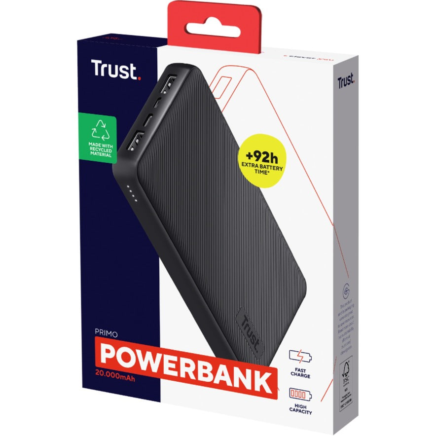 Trust primo 20.000 mah øko powerbank (sort)