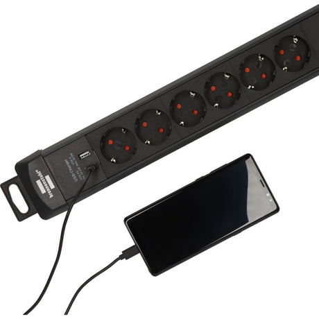 Brennerstuhl premium-line strømskinne 6-vejs med USB-C PD 30W og USB-A 18W strømskinne (sort, 1x USB-A, 1x USB-C)