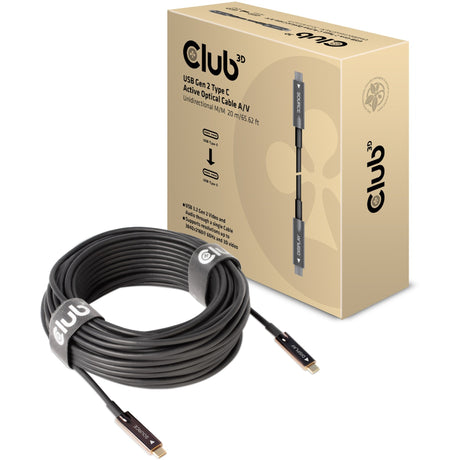 Club 3D USB-C Gen 2 Active Optical AV Unidirectional MM-kabel (sort, 20 meter)