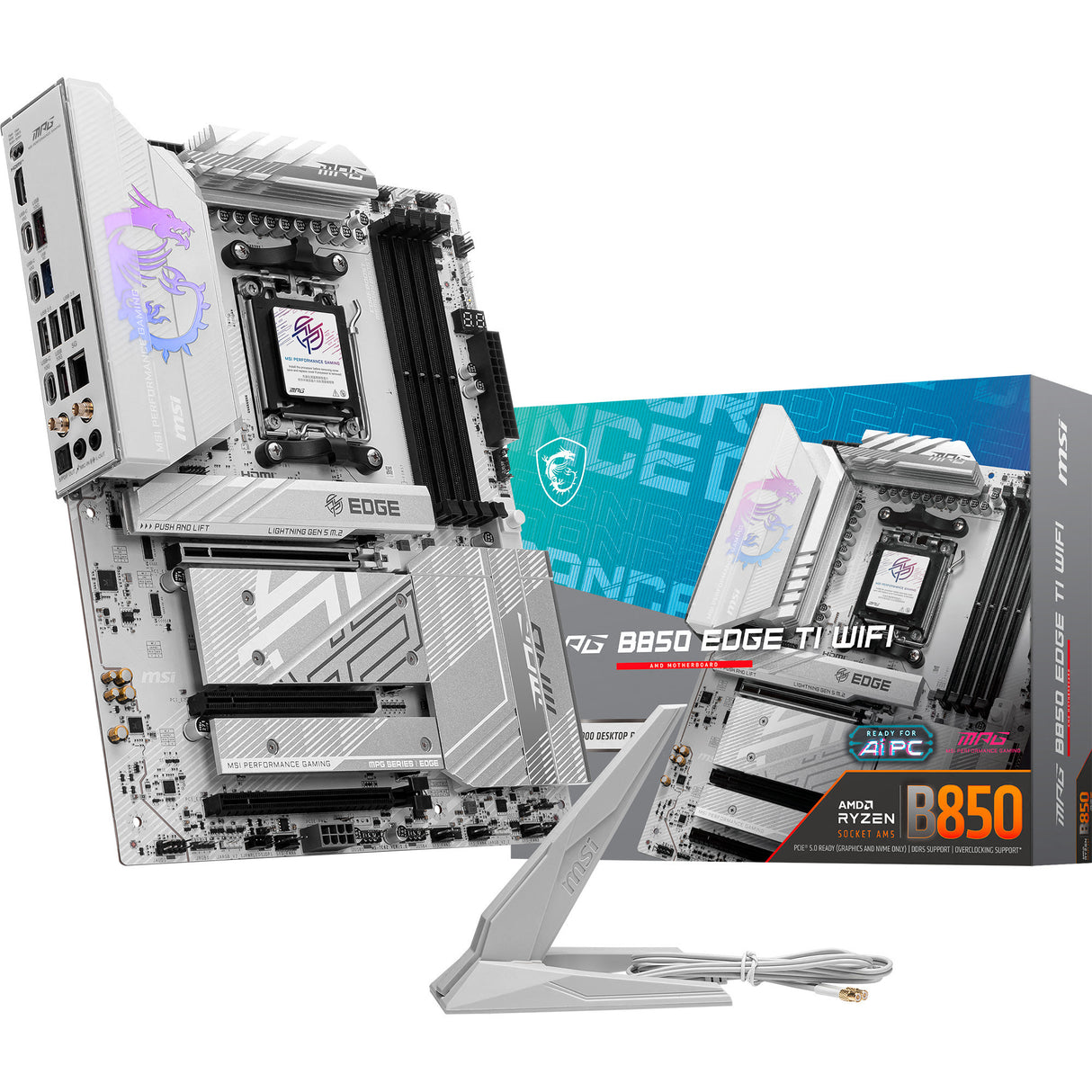 MSI MPG B850 Edge Ti WiFi Socket AM5 bundkort (RAID, 5GB-LAN, WiFi 7, BT, lyd, ATX)
