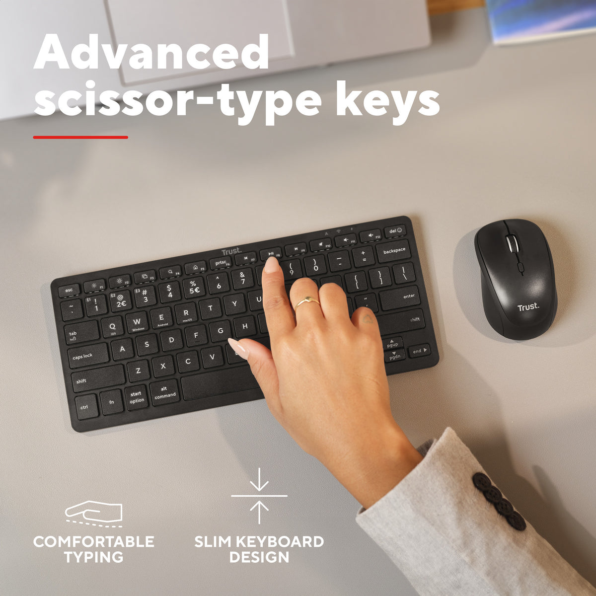 Trust nado ii bluetooth-tastatur (sort, us-layout (qwerty), saksekontakter, 80% (tkl), bluetooth)