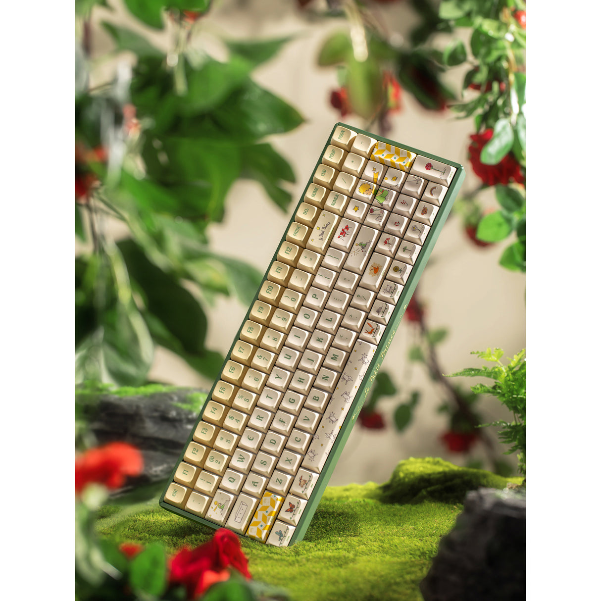 Iqunix f97 floral date rgb mekanisk gaming-tastatur (grøn, us-layout (qwerty), iqunix little prince, 96%, rgb-lysdioder, hot-swappable, pbt, 2.4ghz | bluetooth 5.1 | usb-c)