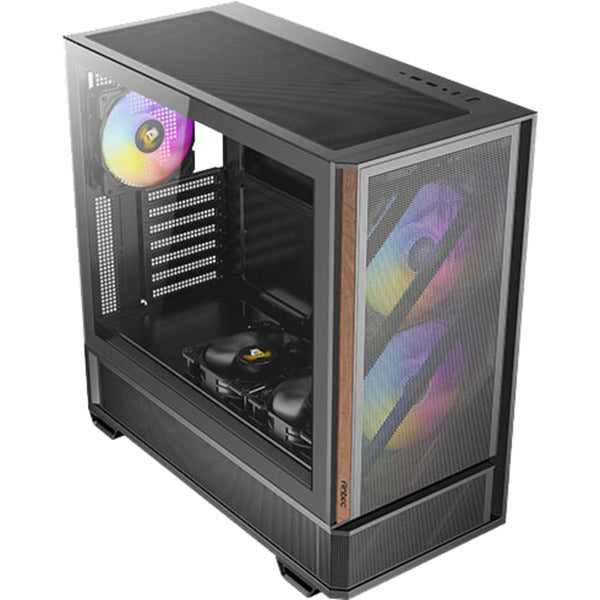 Antec p30 argb midi tårnhus (sort træfarve | 2x USB-A | 1x USB-C | hærdet glas)