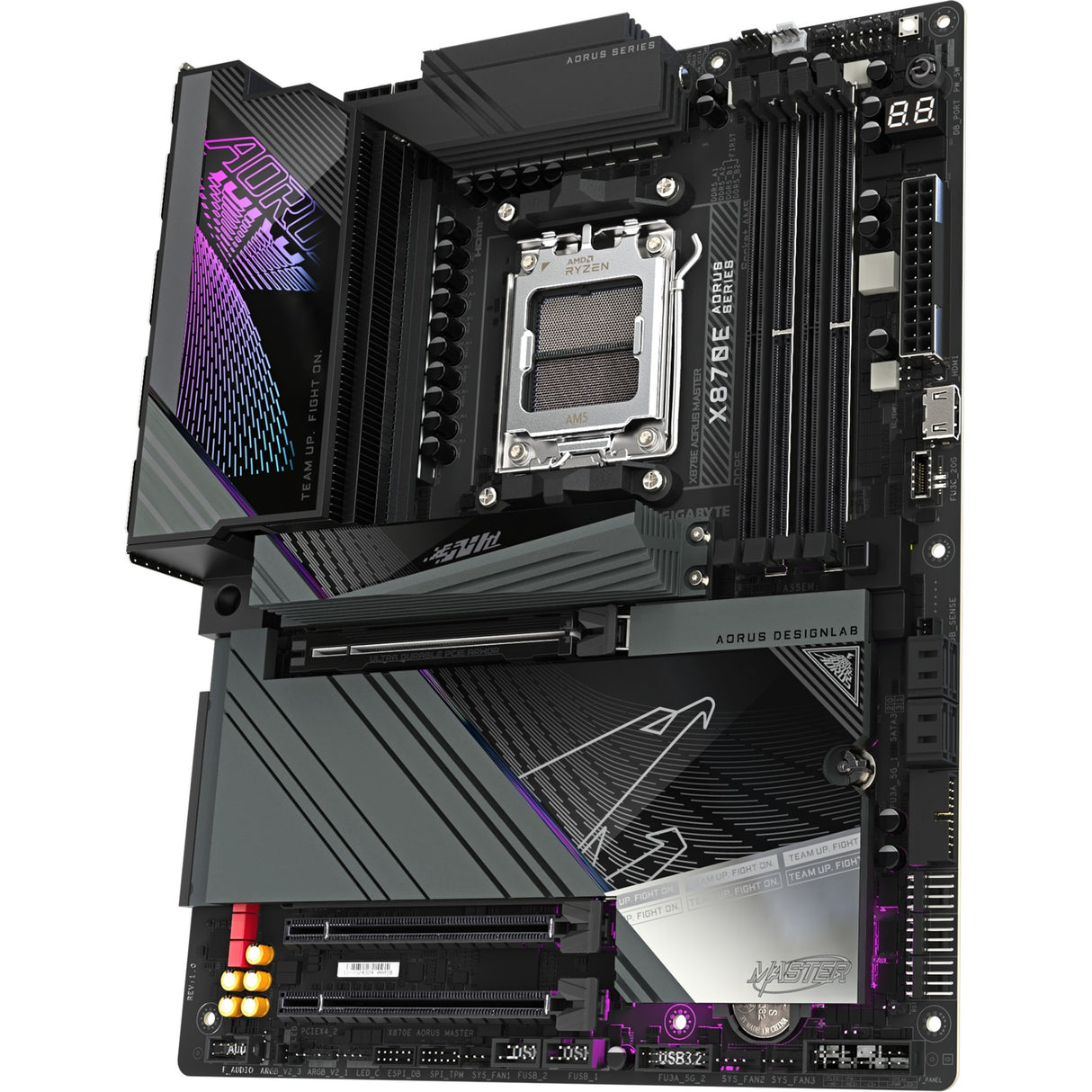 Gigabyte x870e aorus master socket am5 bundkort (sort, raid, 5 GB LAN, Wi-Fi 7, BT, lyd, ATX)