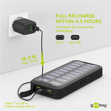 Goobay udendørs solenergibank 20.000 mah med strømforsyningsbank (sort)