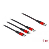Delock USB-opladningskabel 3-i-1 USB-C til Lightning + Micro USB + USB-C (sort rød, 1 meter)