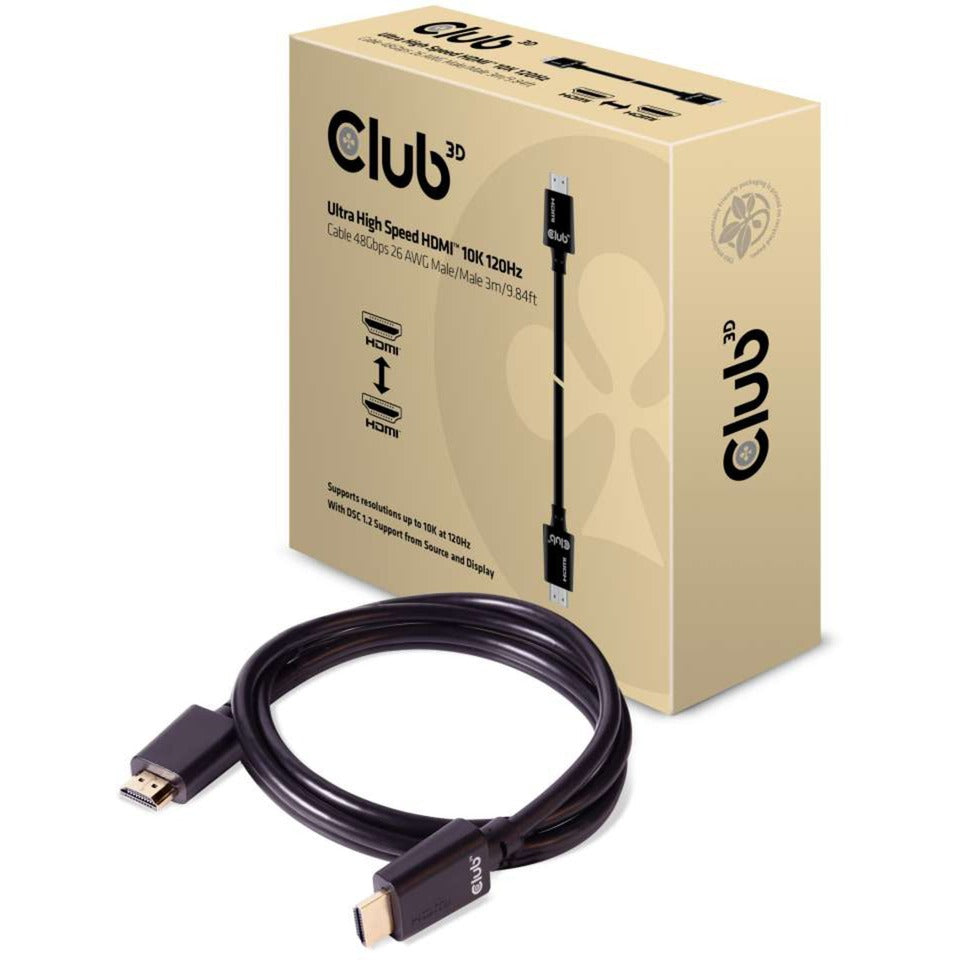 Club 3D ultra højhastigheds HDMI 2.1 certificeret kabel han-han (sort, 3 meter, 4K 120Hz, 8K 60Hz, 48Gbps)
