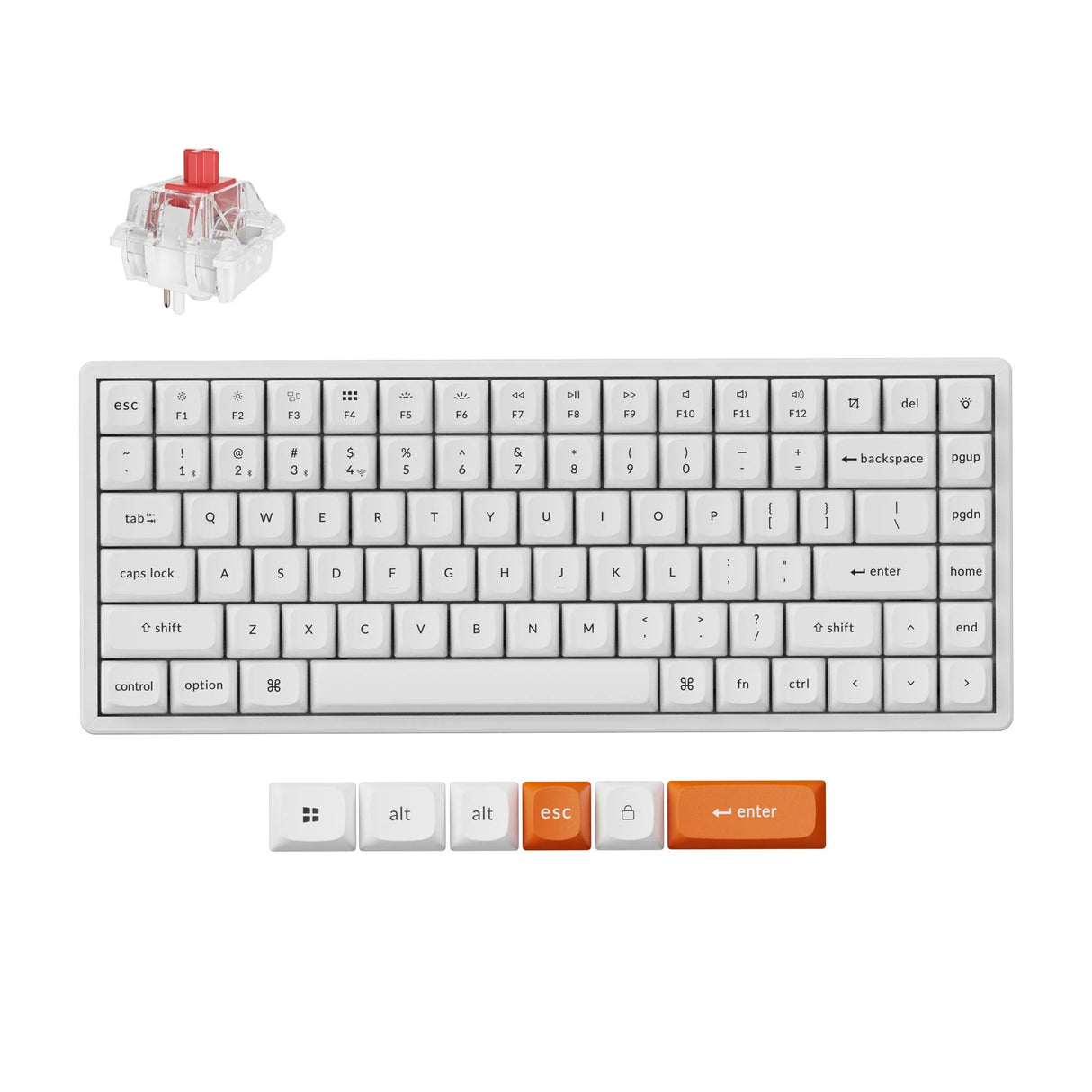 Keychron k2 max-q1, tastatur (hvid, us layout, super rød, rgb lysdioder, 75%, osa double-shot pbt, hot swap, 2.4ghz | bluetooth 5.1 | usb-c)