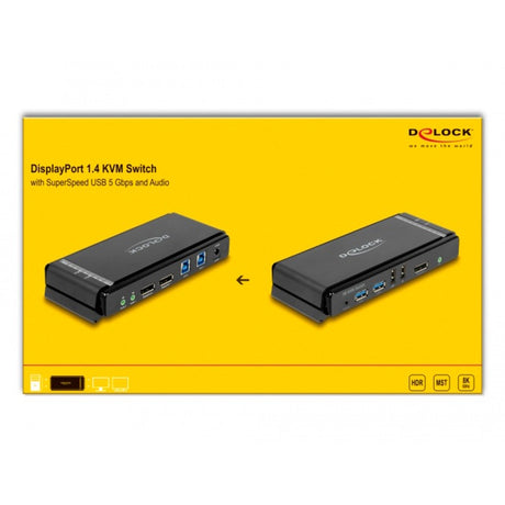 Delock displayport 1,4 kvm switch, 8k 60hz, USB 3.2 gen 1, audio kvm switch (grå sort)