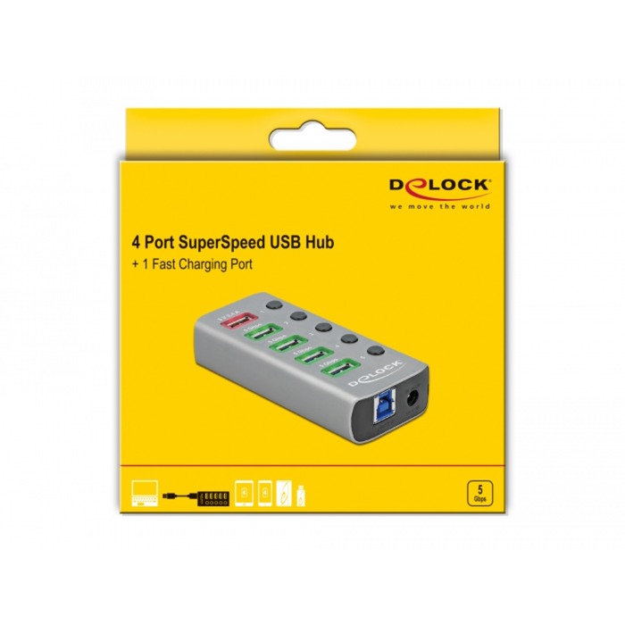 Delock 4-ports USB 3.2 gen 1 USB-hub (grå)