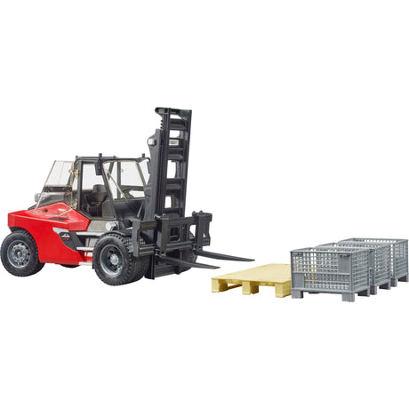 Bruder Linde HT160 gaffeltruck - med palle og 3 kasser - 16 tons lastekapacitet