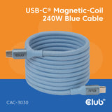 Club 3D USB-C magnetspole 240W PD3.1 blå kabel, 2 meter kabel (blå)