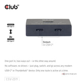 Club 3D USB-C tovejs video + data + PD switch USB switch (sort)