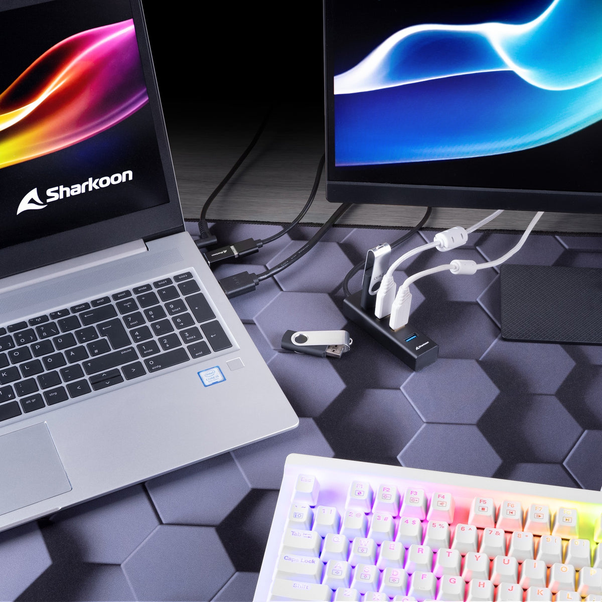 Sharkoon 4-ports USB 3.2 gen 1 aluminium USB hub (sort)