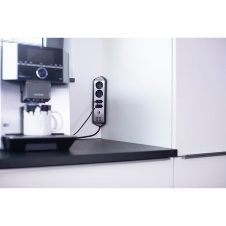 Brennerstuhl ®estilo hjørne tilslutningsboks med USB-opladningsfunktion 4-vejs 2x beskyttelsesstik 2x euro sølv sort