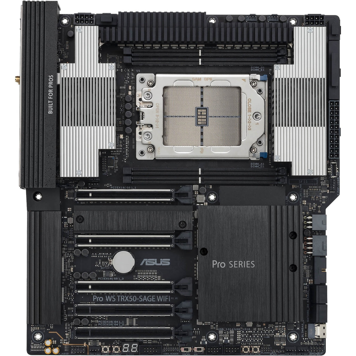 Asus pro ws trx50-sage wifi socket str5 bundkort (sort grå, raid, 10gb-lan, 2,5gb-lan, wi-fi 7, bt, lyd, ceb)