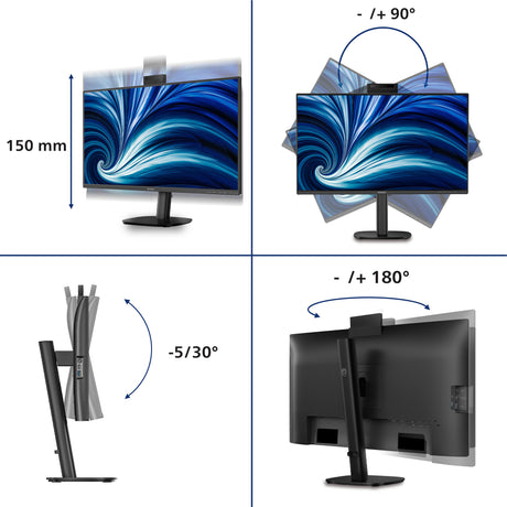 Philips 27b2n3500jh 00 27 monitor (zwart, 1x displayport, 2x hdmi, 1x usb-c, 4x usb-a, 120 hz, webcam)
