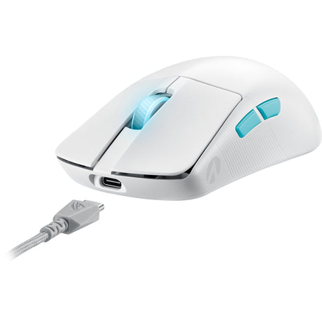 Asus rog harpe ace aim lab edition gaming mus (hvid, 100 - 36.000 dpi, USB 2.0, 2.4 GHz, Bluetooth, RGB LED'er)