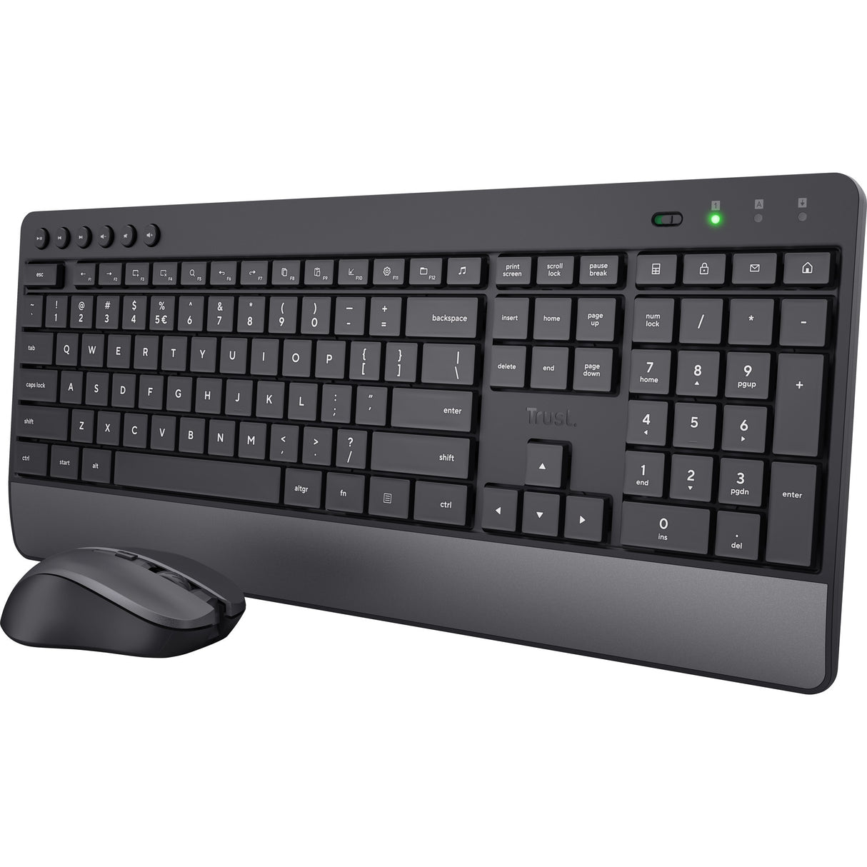 Trust trezo comfort trådløst tastatur og mus sæt desktop sæt (sort, us layout (qwerty), 100%)