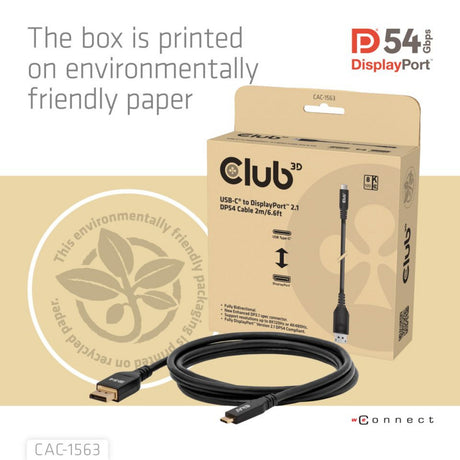 Club 3D USB-C til DisplayPort 2.1 DP54 tovejskabel, 8K120Hz 2m (sort)