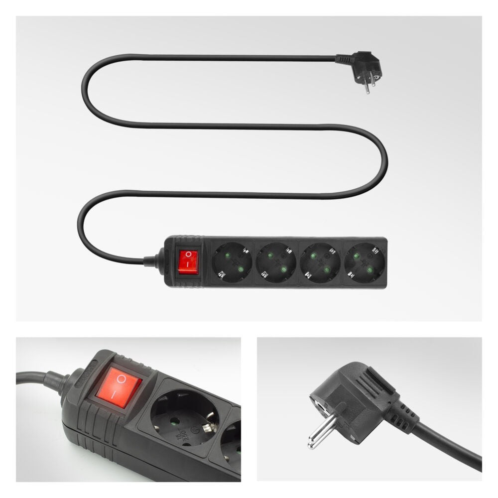 Act connectivity act strømskinne med lysende kontakt, 4 stikkontakter, 2 m, sort ac2440