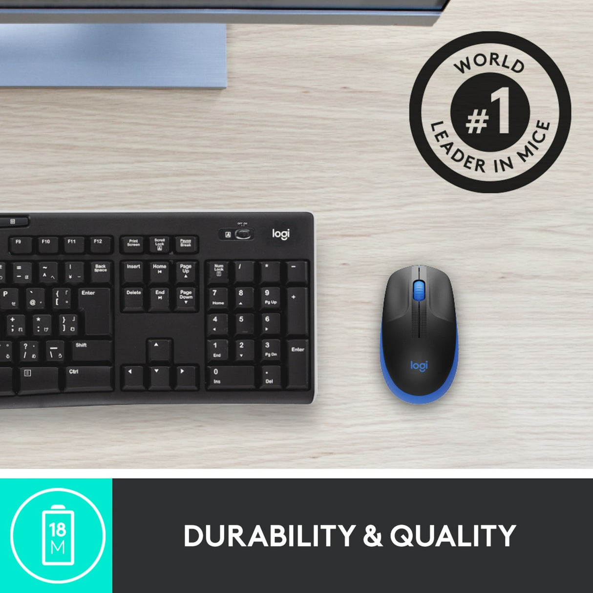 Logitech m190 trådløs mus i fuld størrelse (blå, 1000 dpi)