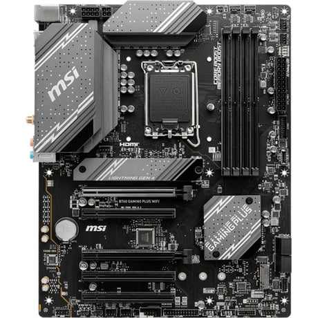 MSI B760 Gaming Plus Wi-Fi Socket 1700 bundkort (grå sort, RAID, 2,5 GB LAN, Wi-Fi 6e, BT, lyd, ATX)