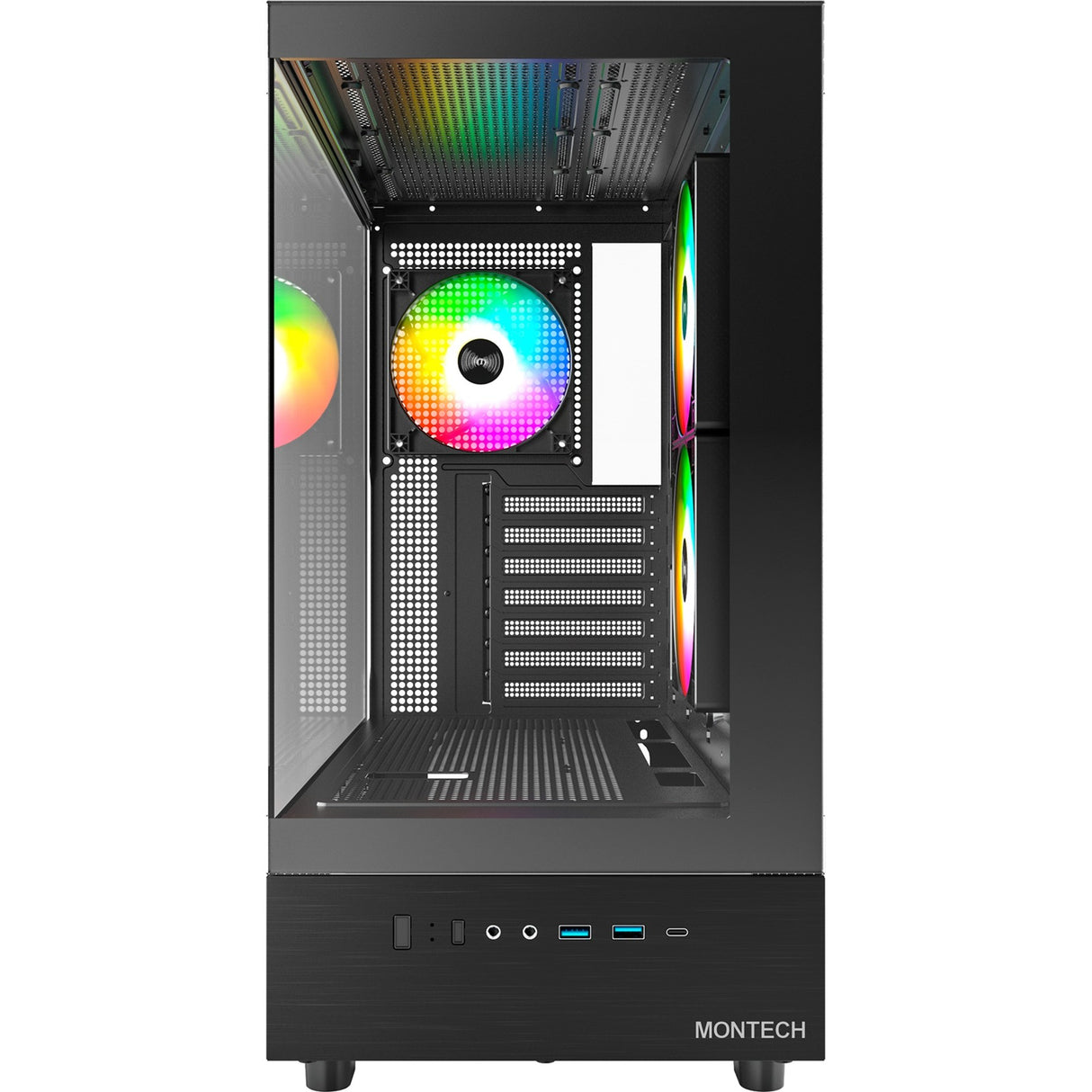 Montech xr midi tårnhus (sort | 2x USB-A | 1x USB-C | RGB | hærdet glas)