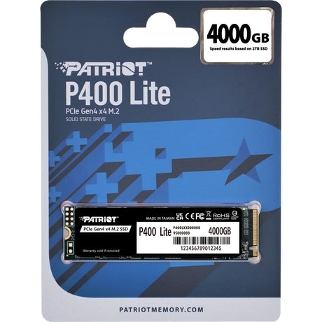 Patriot p400 lite 4 tb ssd (zwart wit, p400lp4kgm28h, pcie 4.0 x4, nvme 1.4, m.2 2280)