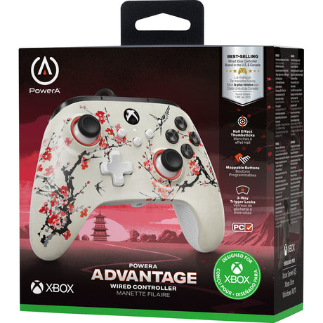 Powera advantage controller med kabel til xbox series x|s - warrior's nirvana (magnolia white, xbox series x|s, xbox one, pc)